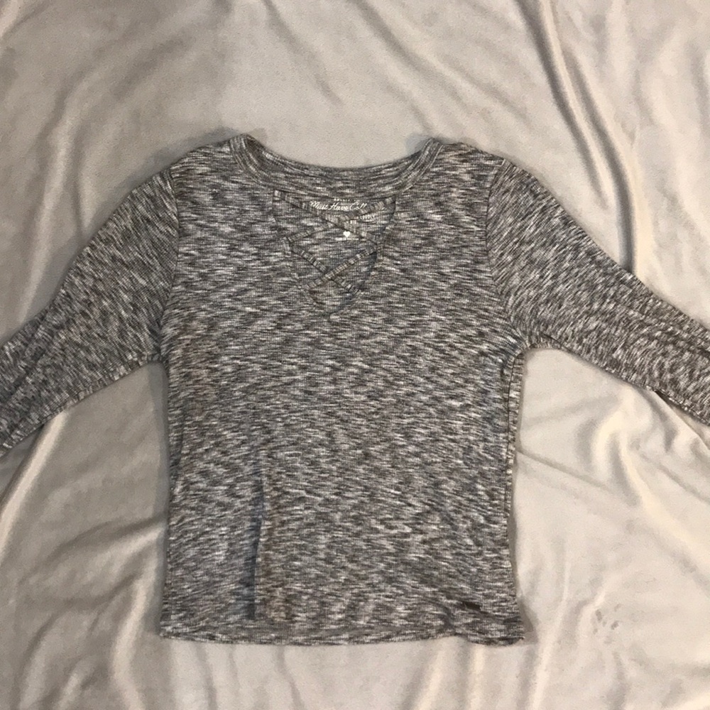 Cross cross chest long sleeve belly shirt